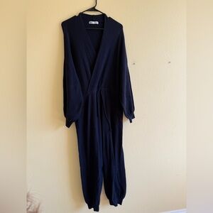 Navy blue Ribbed Zara knit jumpsuit